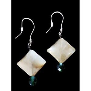 Vintage Natural Stone Drop Earrings Green